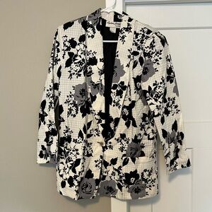 Vintage Black and White Floral Blazer with Open Front